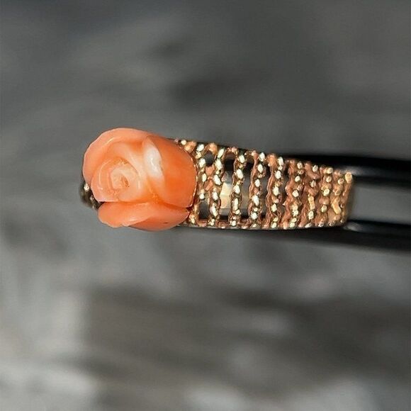 14k Coral Carved Rose Ring - Picture 5 of 10